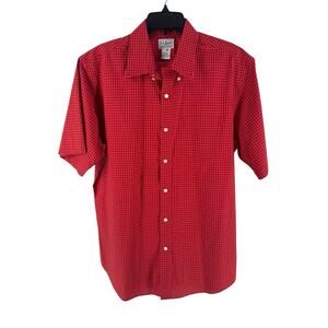 L.L. Bean Men's Red Check 100% Cotton Short Sleeve Button-Up Shirt Size Large